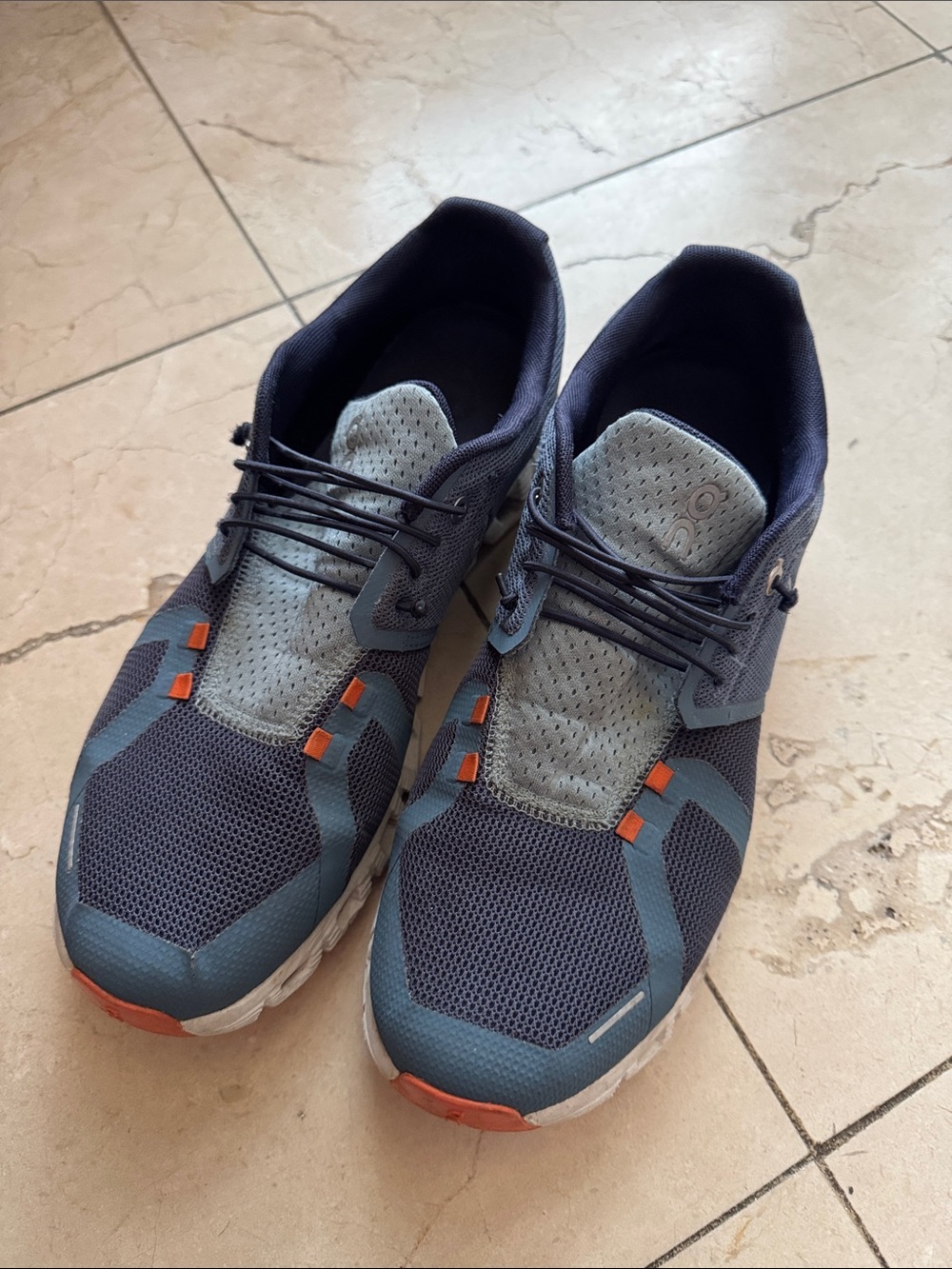On Running Men's Navy, Gray and Orange Mesh Sneakers